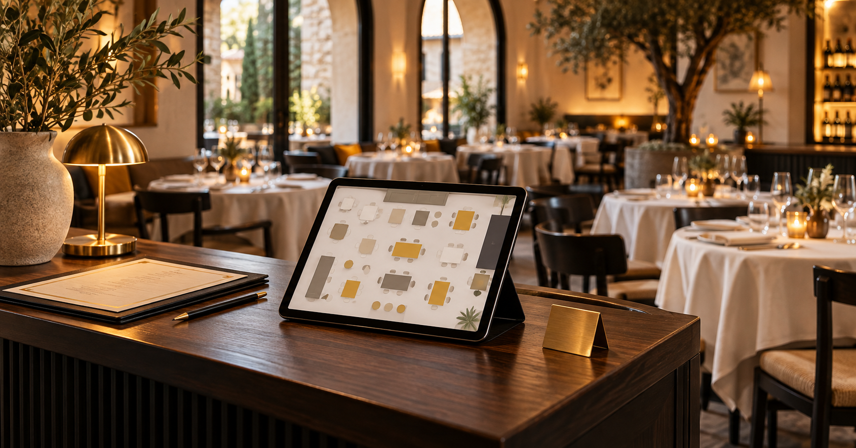 Tablet con una piantina illustrativa dei tavoli in un ristorante